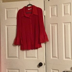 Deep red sheer blouse by Cato
